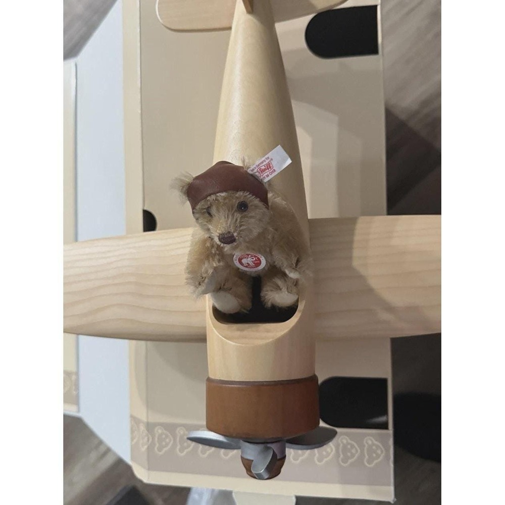 Steiff mini tedy bear On wood Airplane Ltd Edition 00289/2500 With Box‎ RARE